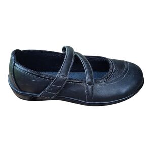 OrthoFeet Celina Black Leather Criss-cross Strappy Orthotic Mary Jane Size 9.5